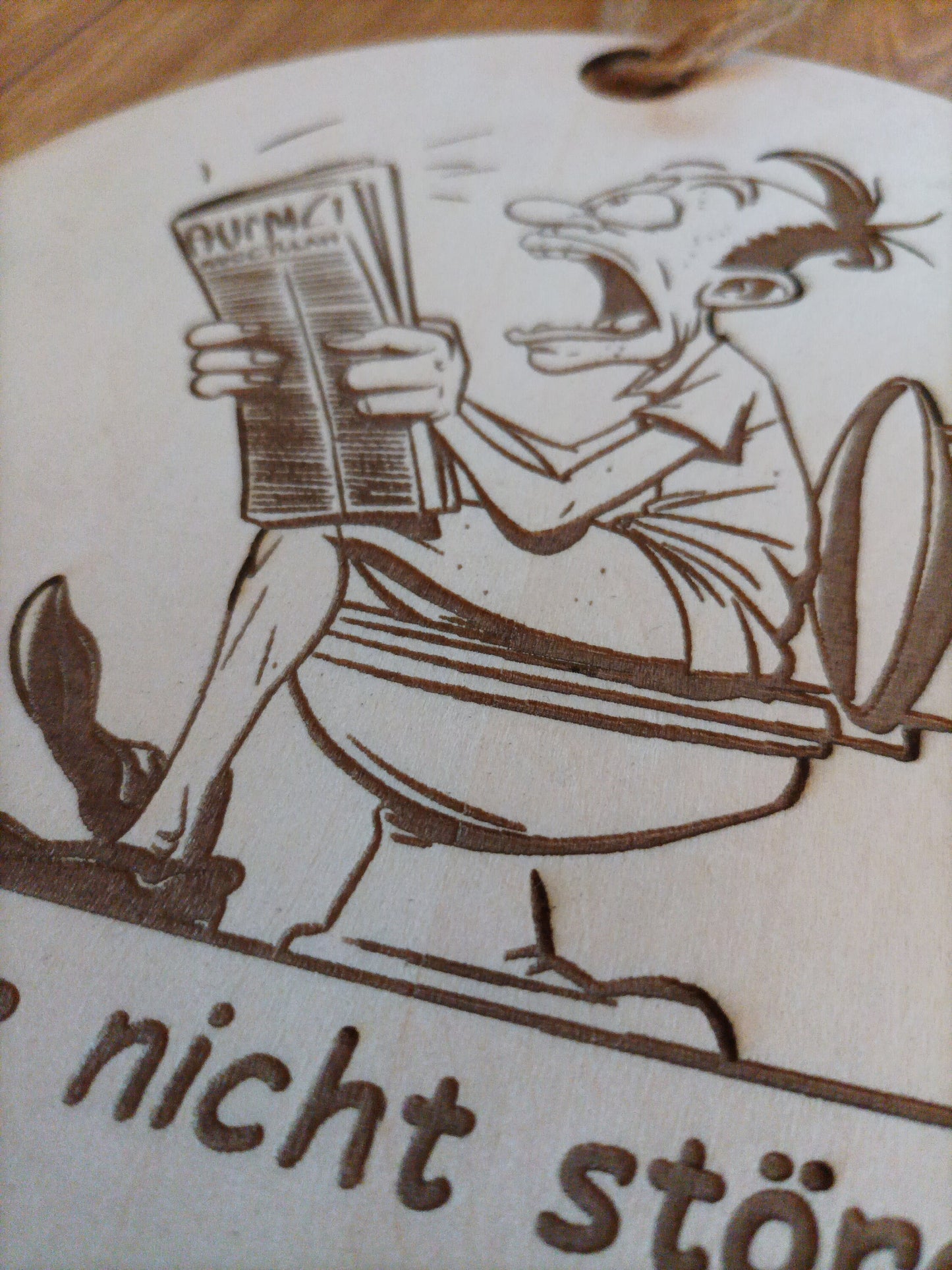 Humorous wooden toilet sign