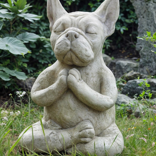 Meditierende Bulldoggen Gartenstatue - Handgefertigte Dekore Steinfigur für Outdoor-ation