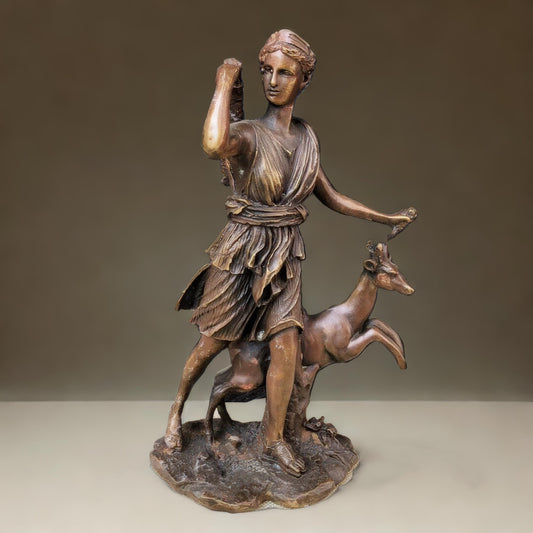 Rzeźba z brązu Artemidy – ręcznie wykonana figurka bogini łowów – dekoracja domu – prezent artystyczny – mitologia – grecka bogini