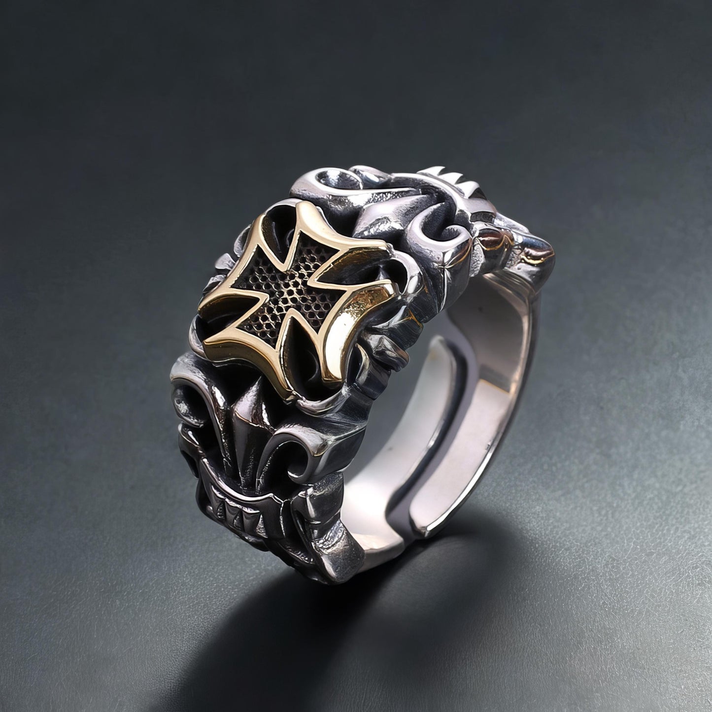 Handgefertigter 925er silberbeschichteter Ring mit Kreuz | Herrenring | Verstellbar | Jahrgang | Einzigartiges Design | Geschenk für Ihn