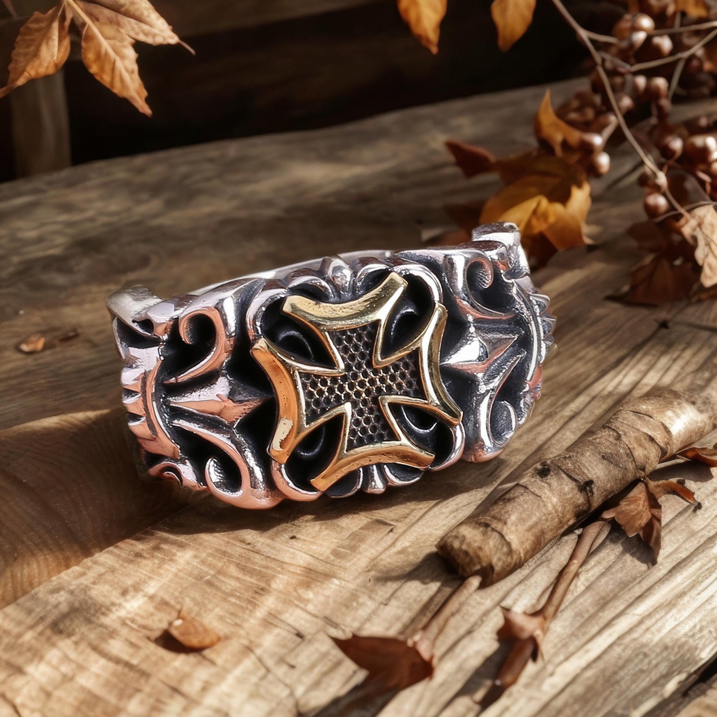 Handgefertigter 925er silberbeschichteter Ring mit Kreuz | Herrenring | Verstellbar | Jahrgang | Einzigartiges Design | Geschenk für Ihn