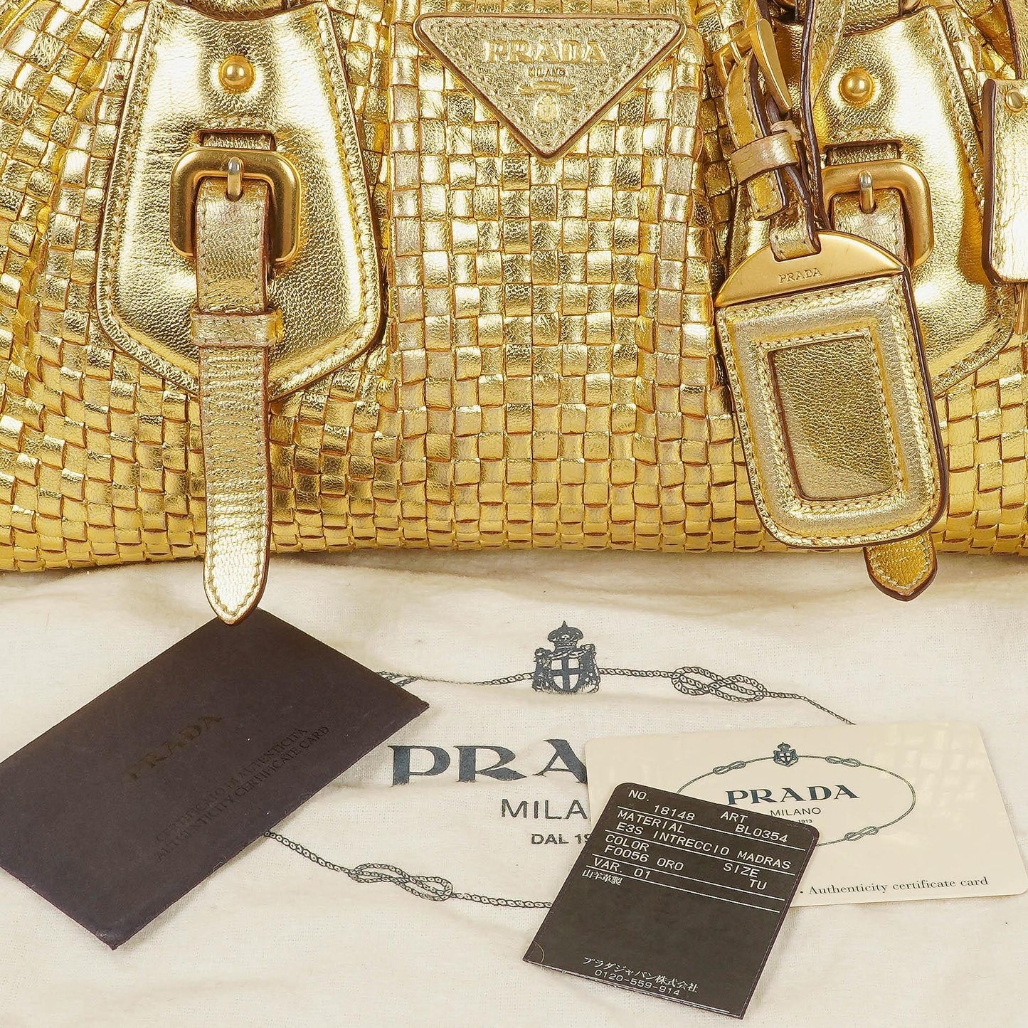 Prada Intreccio Madras Oro Leder Schultertasche
