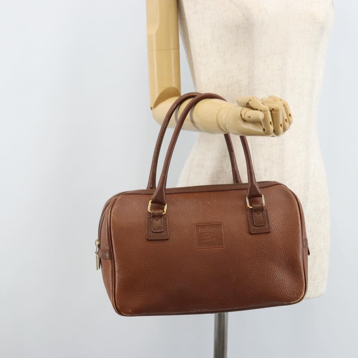 Burberrys Burberrys Hand Bag Leather Brown Gold Authentic ka3026