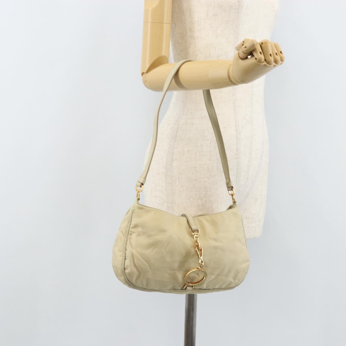 Prada PRADA Shoulder Bag Nylon Beige Gold Authentic LNZ823