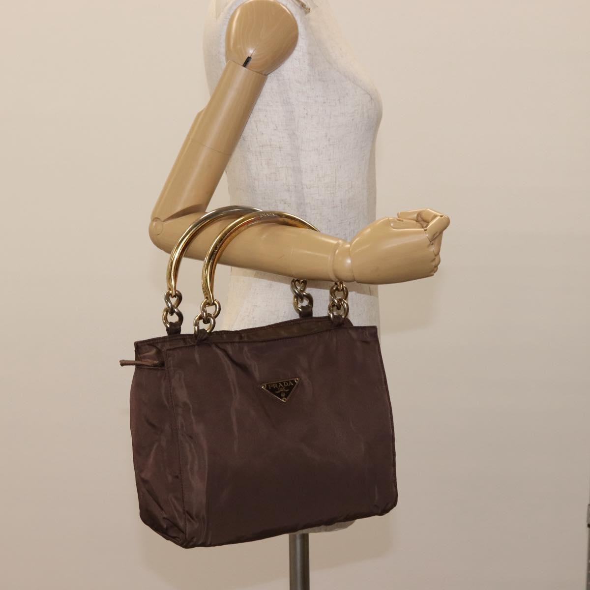 Prada PRADA Hand Bag Nylon Brown Gold Authentic 148292