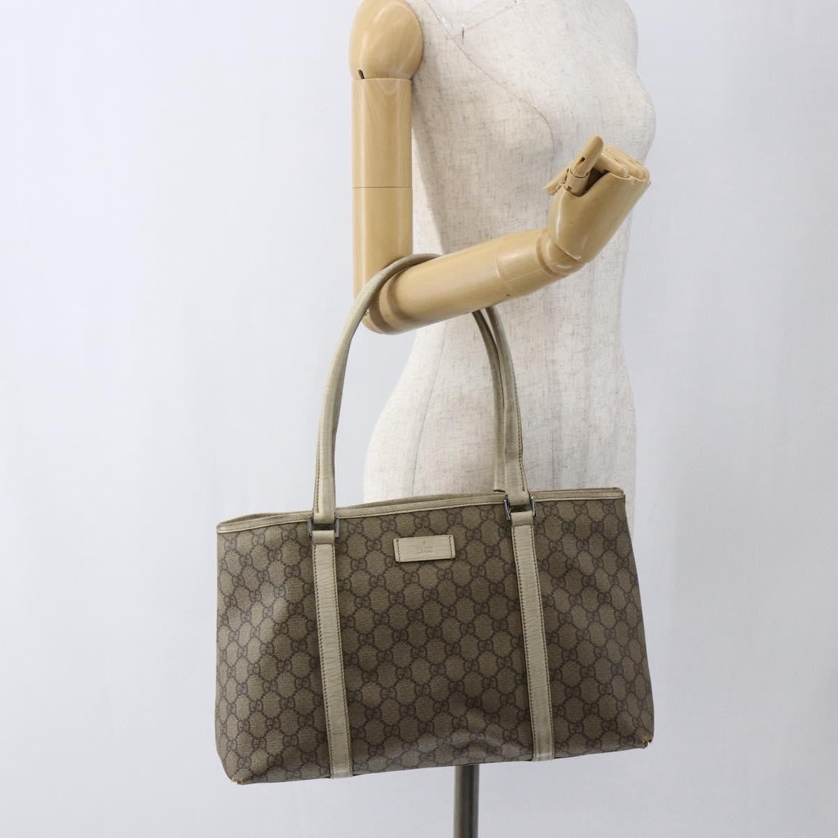 Gucci GUCCI GG Supreme Tote Bag PVC Beige Silver 114595 Authentic BA10796