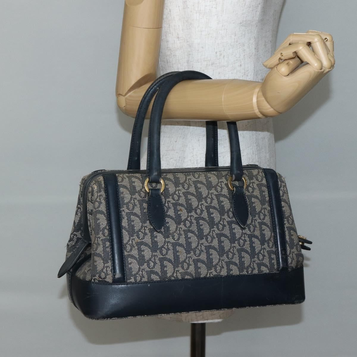 Dior Christian Dior Trotter Canvas Hand Bag Navy Gold Authentic gh760