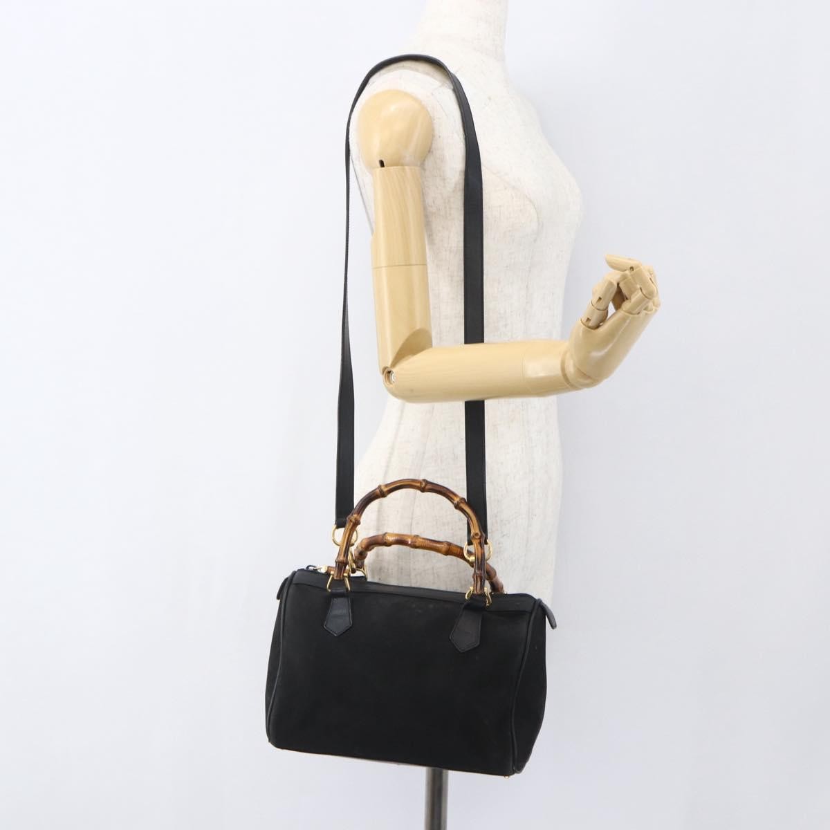 Gucci GUCCI Bamboo Hand Bag Suede 2way Black Gold 000 3444 0294 Authentic 161026