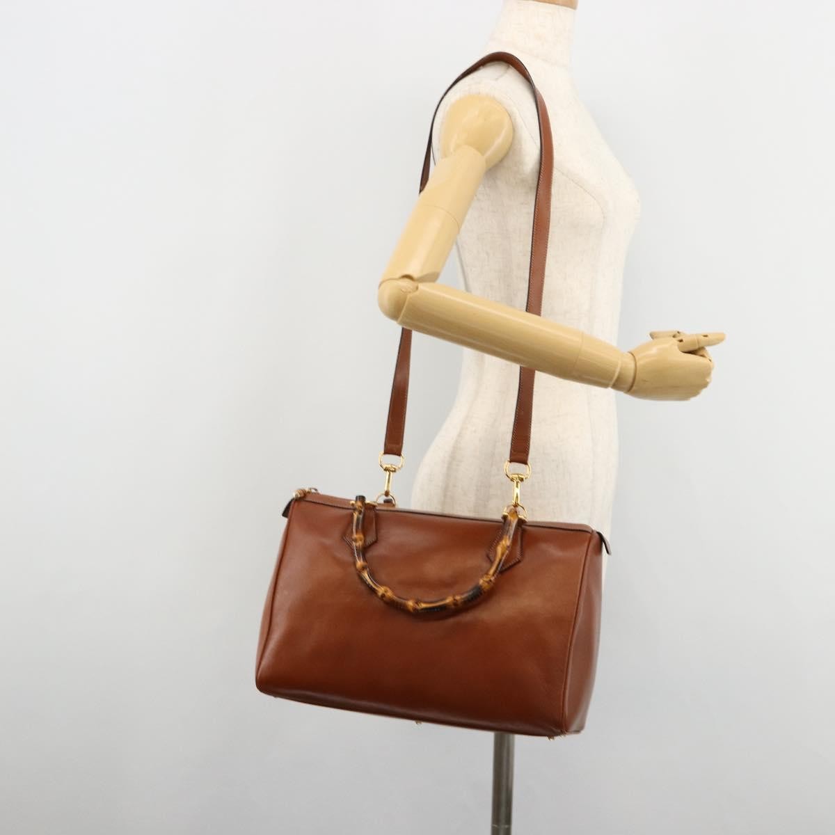 Gucci GUCCI Bamboo Hand Bag Leather 2way Brown Gold 000 122 0293 Authentic 181101