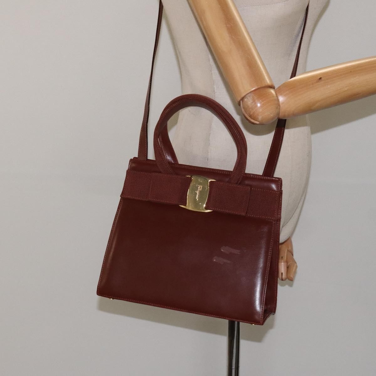 Salvatore Ferragamo Salvatore Ferragamo Hand Bag Leather 2way Brown Gold Authentic hk2487