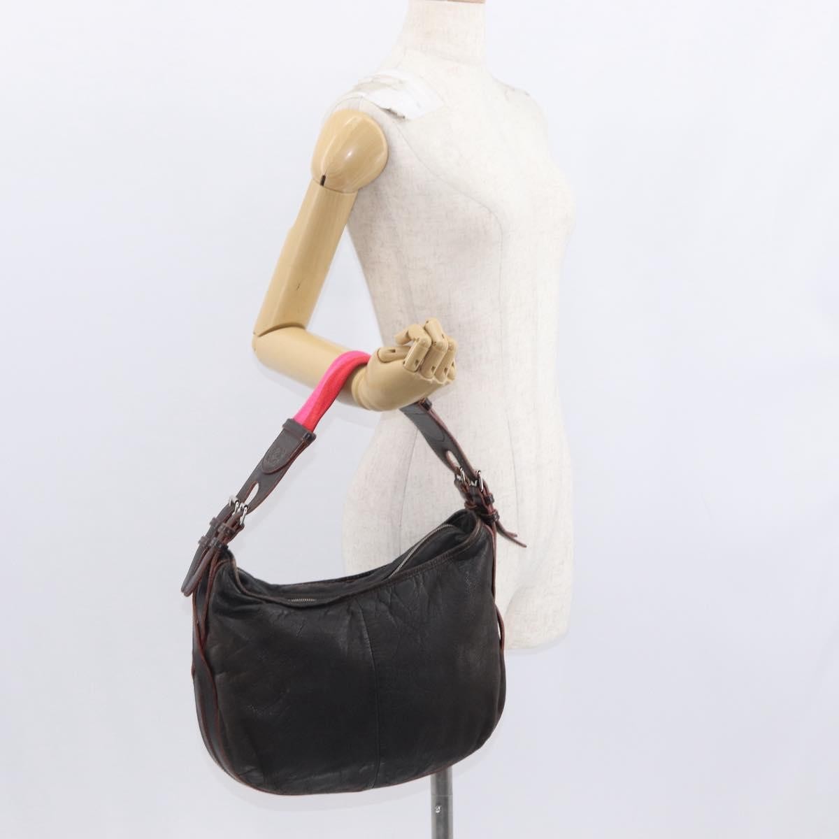 Loewe LOEWE Shoulder Bag Leather Brown Silver Authentic 155631