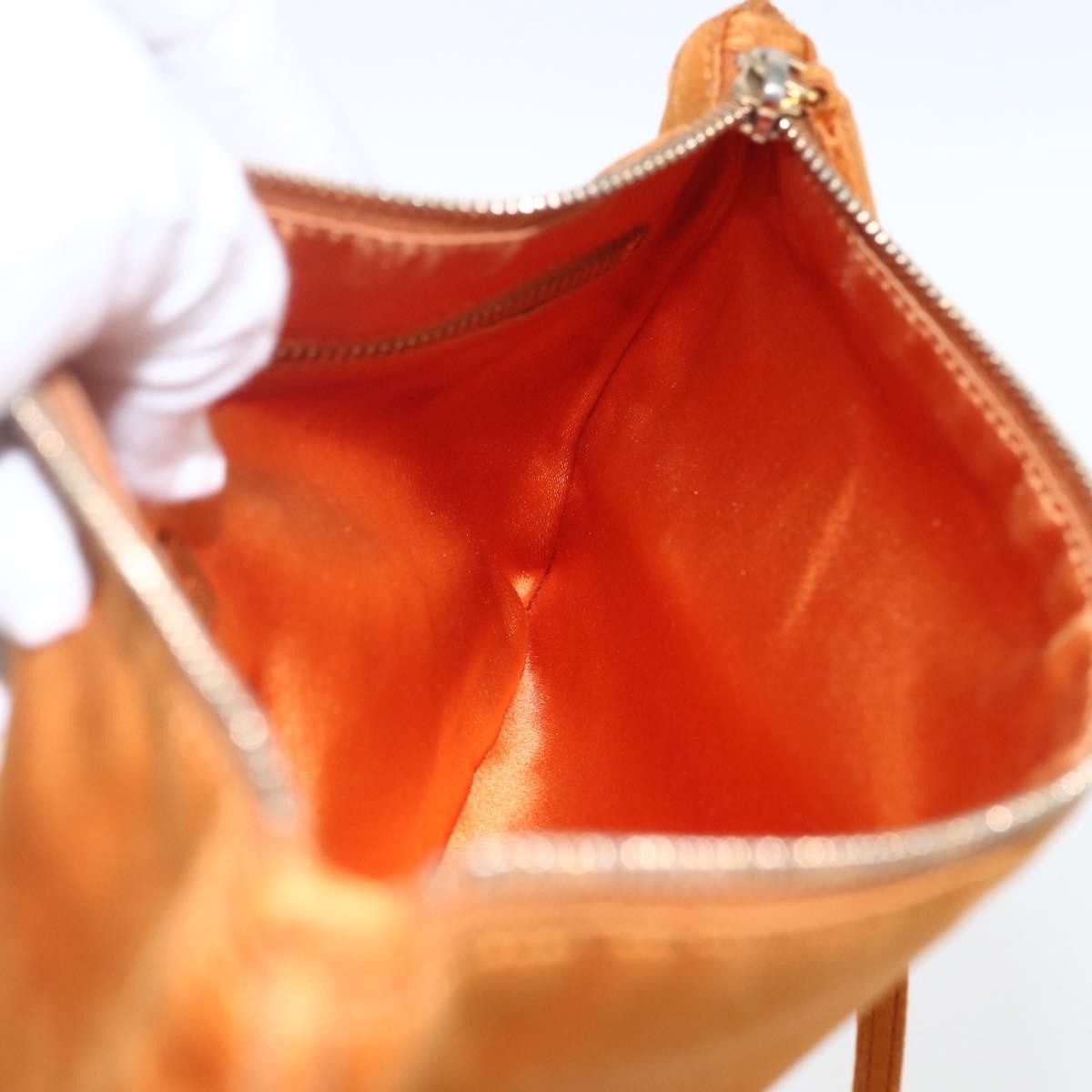 Prada PRADA Accessory Pouch Satin Orange Gold Authentic 161612 Bag