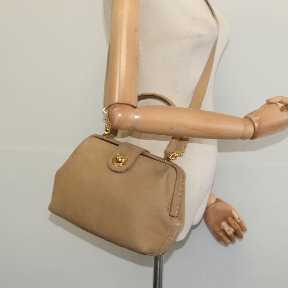 Celine CELINE Hand Bag Leather 2way Beige Gold Authentic sw1099