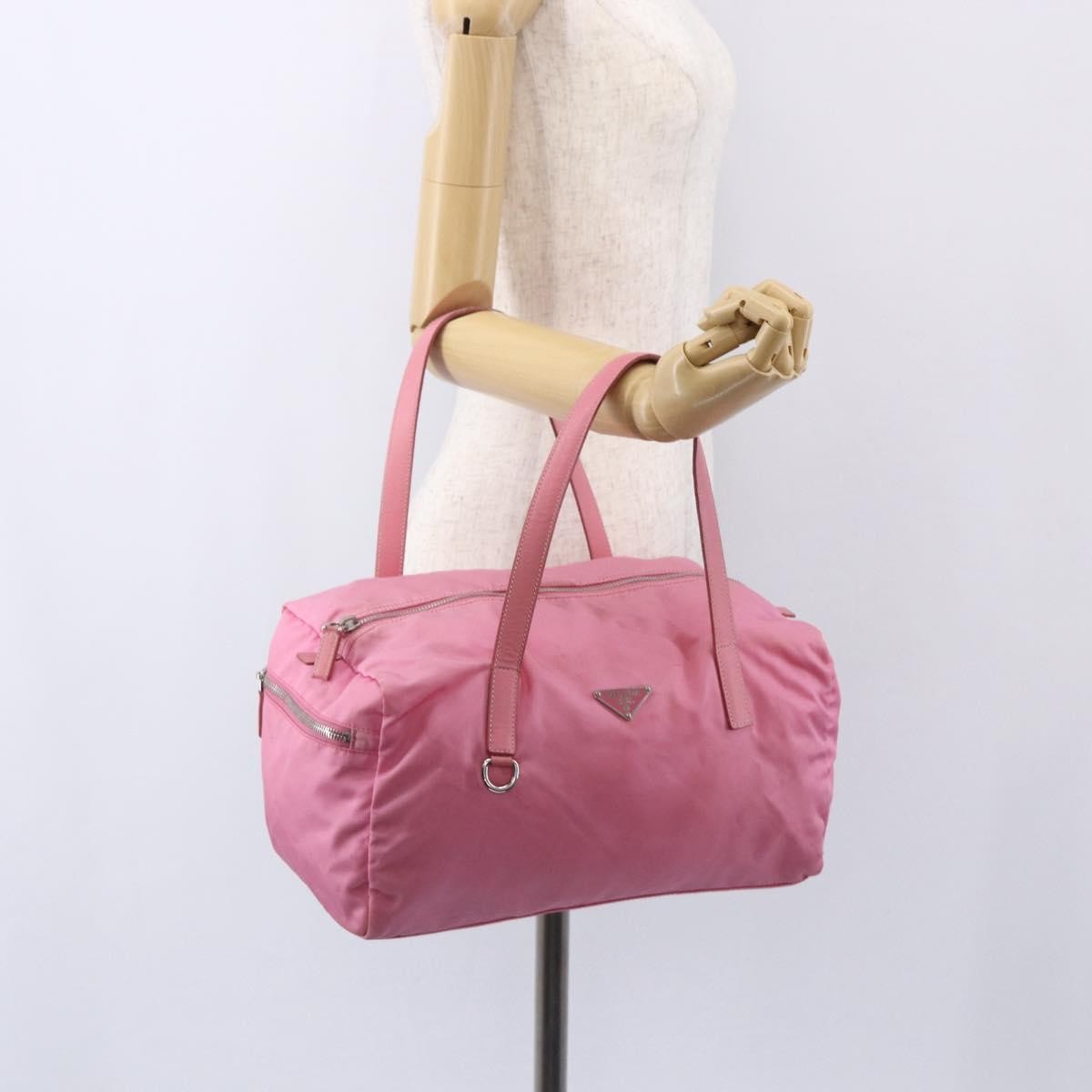 Prada PRADA Hand Bag Nylon Pink Silver Authentic 155083