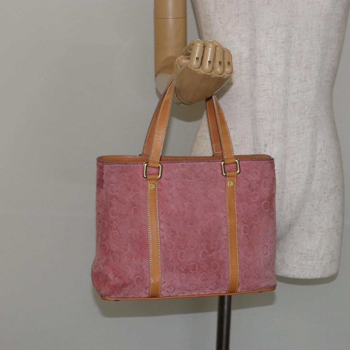 Celine CELINE C Macadam Canvas Hand Bag Suede Pink Gold Authentic bs29469