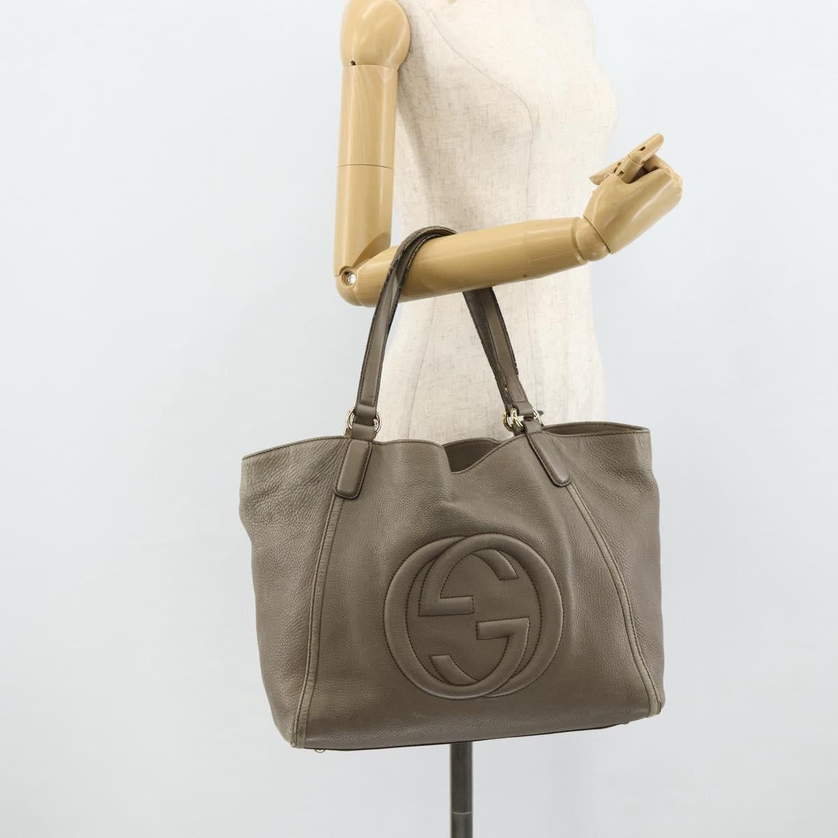 Gucci GUCCI Soho Hand Bag Leather Gray Gold 282309 Authentic 178647