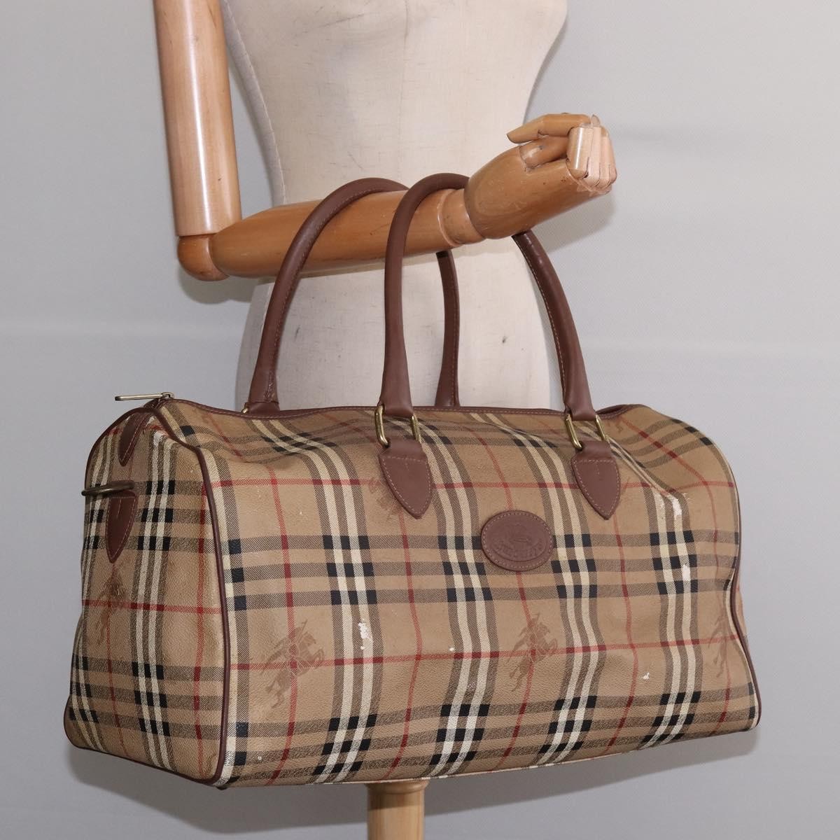 Burberrys Burberrys Nova Check Boston Bag PVC Beige Gold Authentic gh919
