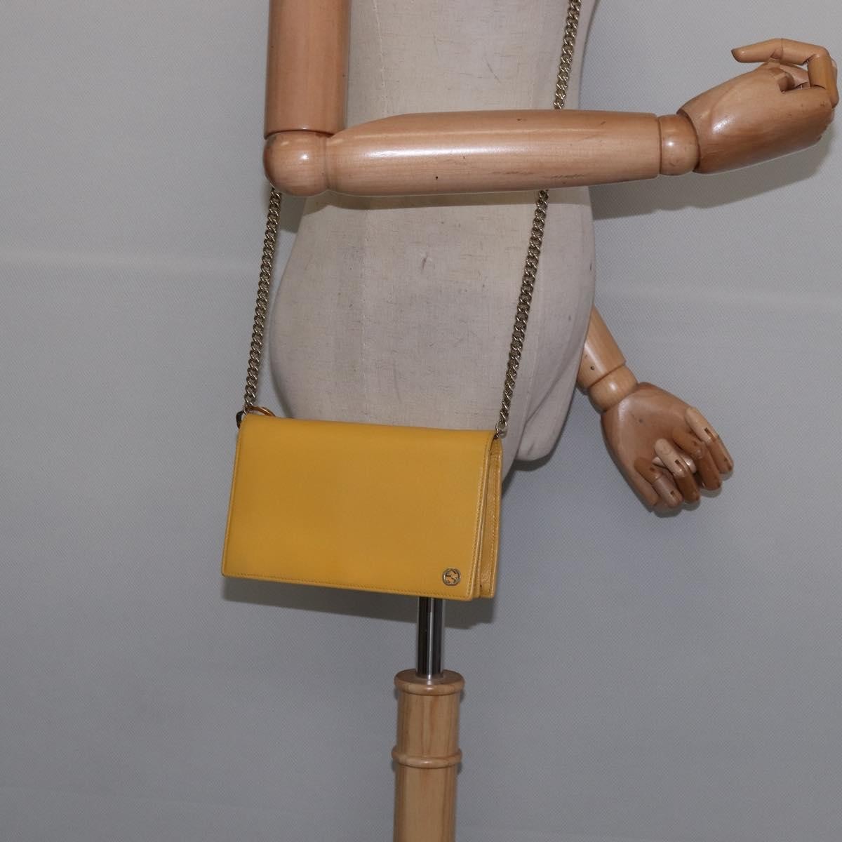 Gucci GUCCI Chain Shoulder Bag Leather Yellow 354697 Authentic 142696
