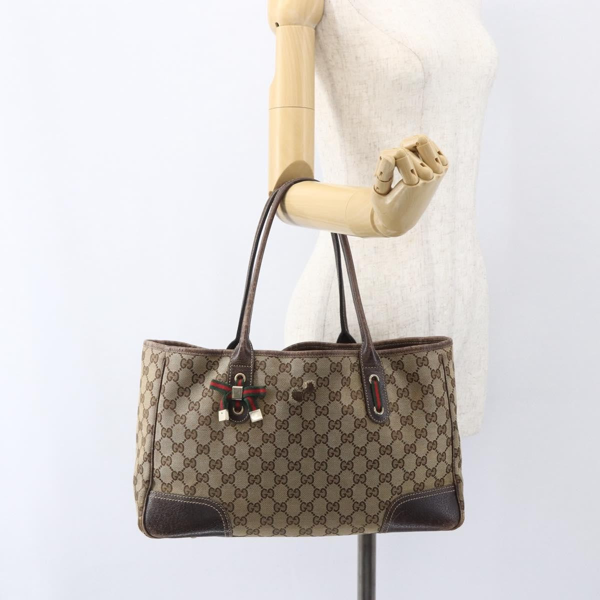 Gucci GUCCI GG Canvas Web Sherry Line Tote Bag Beige Red 163805 Authentic 160574