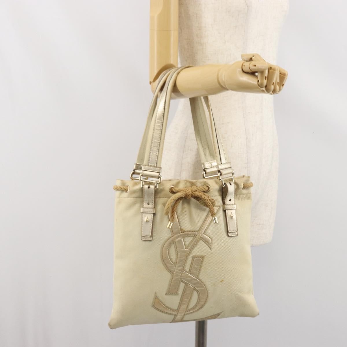 Saint Laurent SAINT LAURENT Kahala Tote Bag Canvas Beige Gold 123435 Authentic 171425
