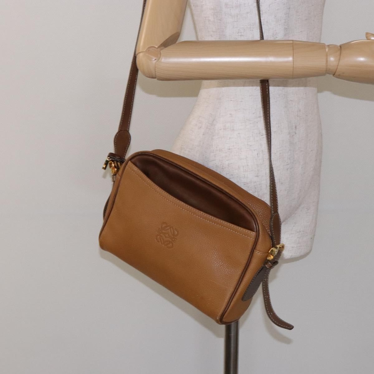 Loewe LOEWE Shoulder Bag Leather Brown Gold Authentic am8960