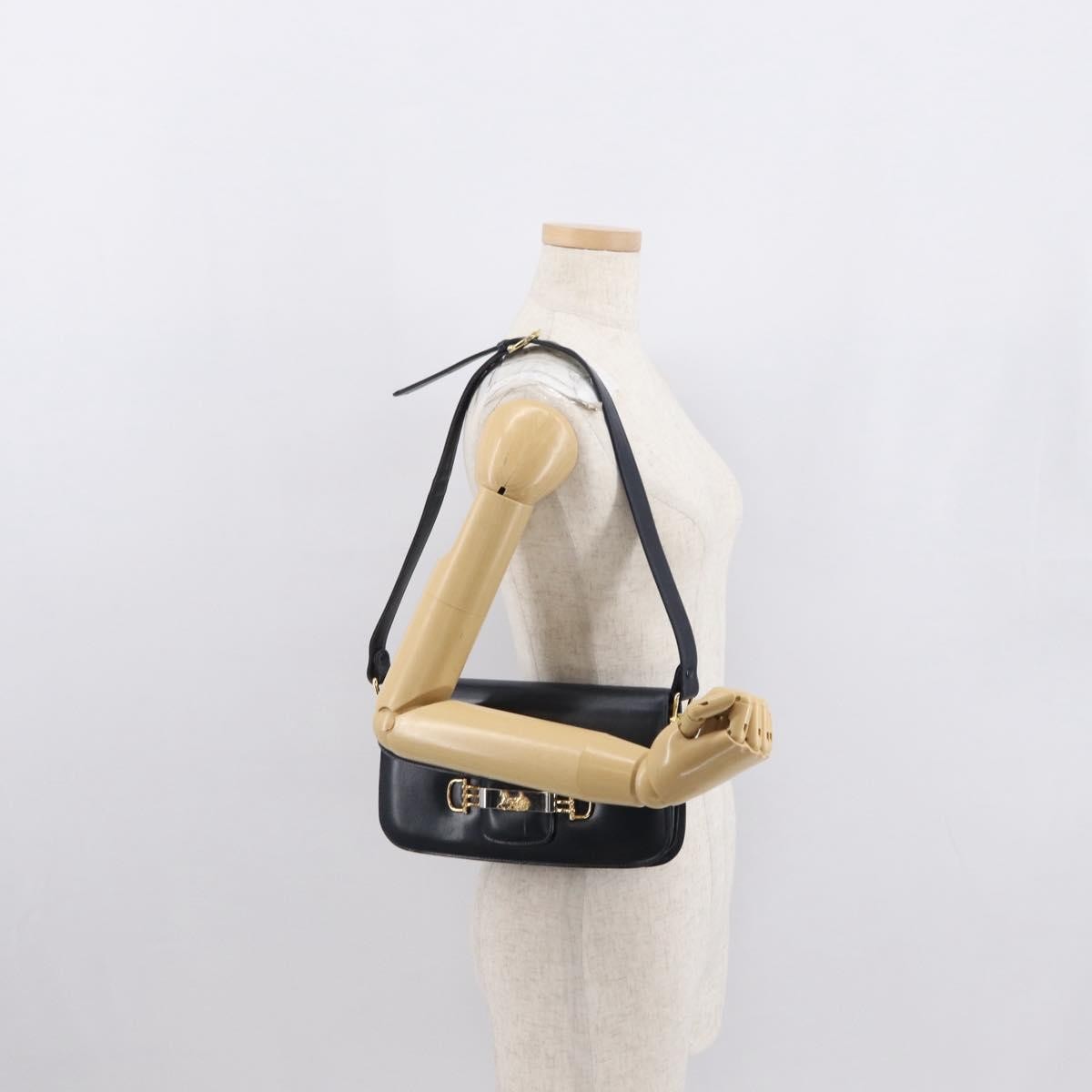 Celine CELINE Horse Carriage Shoulder Bag Leather Navy Gold Authentic 162409