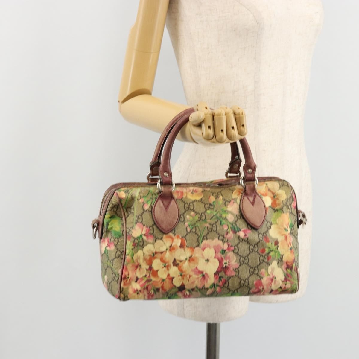 Gucci GUCCI GG Supreme Boston Bag PVC Beige Silver 409529 Authentic ep14278