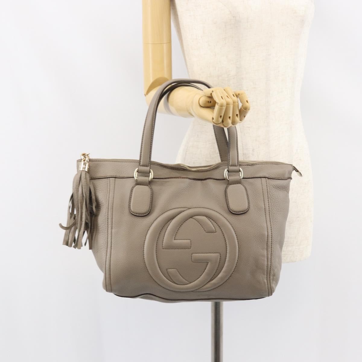 Gucci GUCCI Soho Hand Bag Leather Gray Gold 282307 Authentic 156415