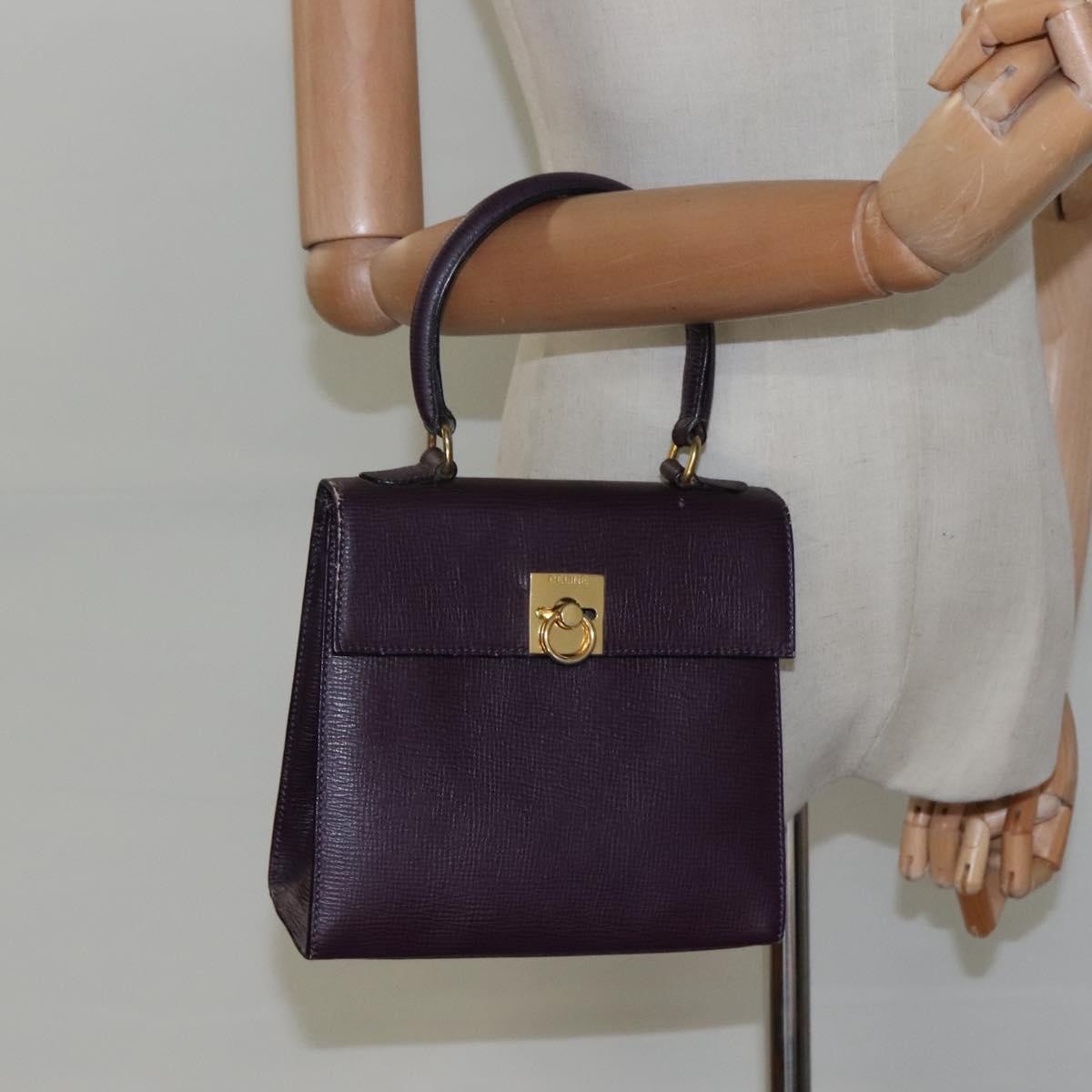 Celine CELINE Hand Bag Leather Purple Authentic 114282