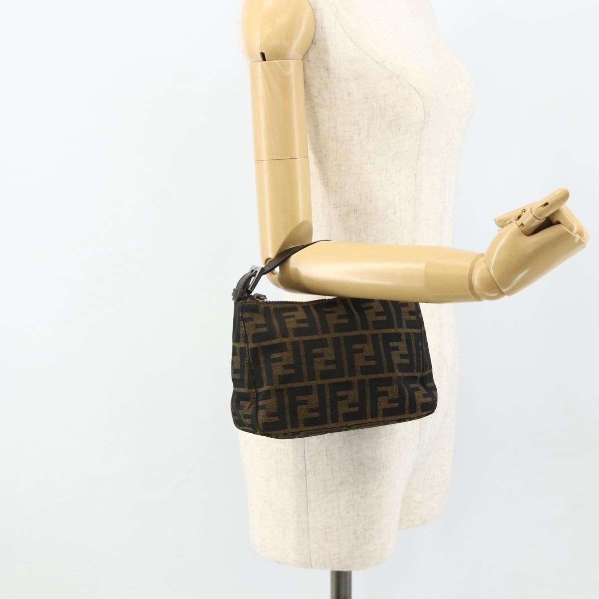 Fendi FENDI Zucca Canvas Hand Pouch Black Brown Authentic 168880 Bag