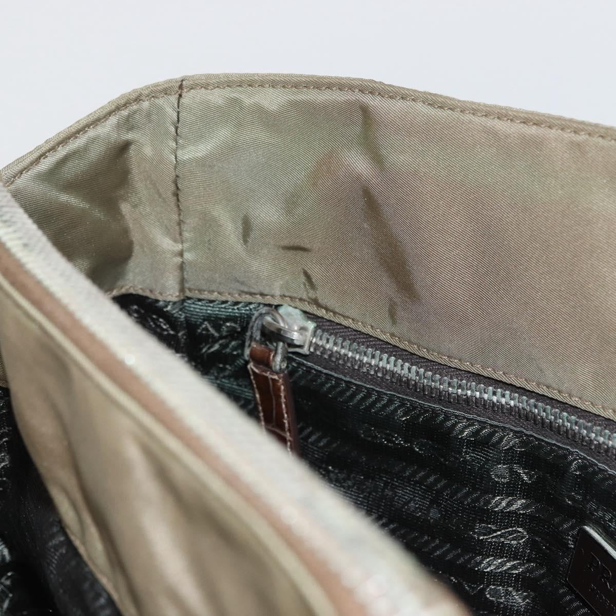 Prada PRADA Hand Bag Nylon Khaki Silver Authentic 173838
