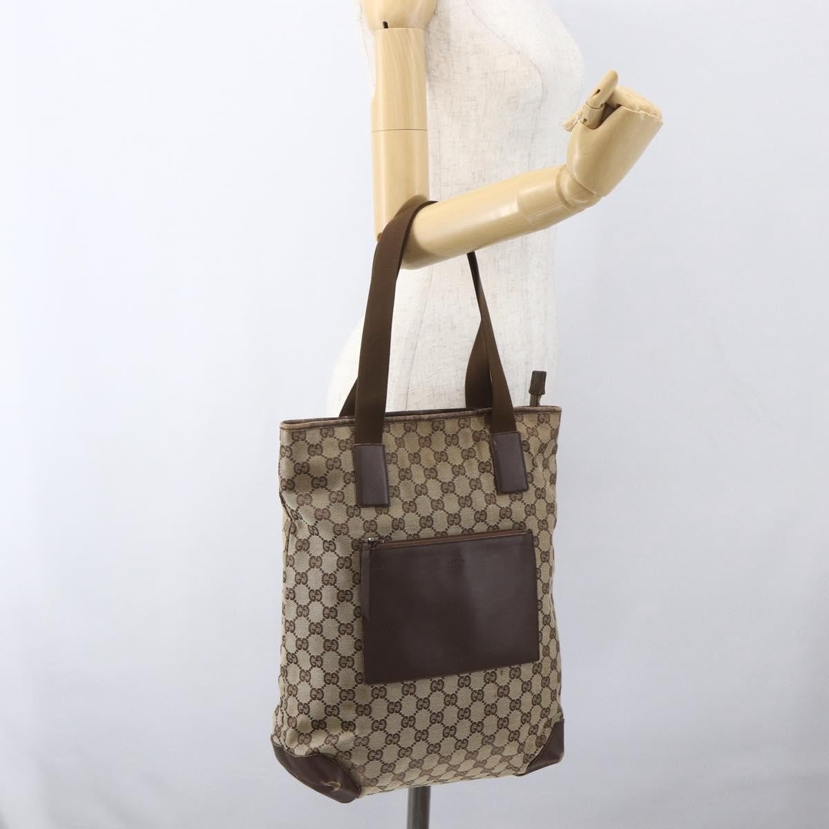 Gucci GUCCI GG Canvas Tote Bag Beige Silver 28892 Authentic 162386