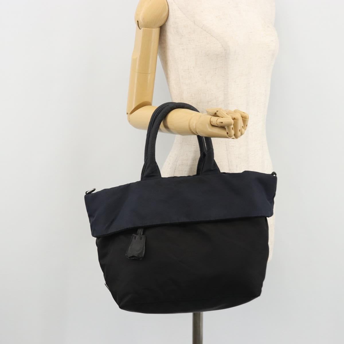 Prada PRADA Hand Bag Nylon Black Silver Authentic 175740