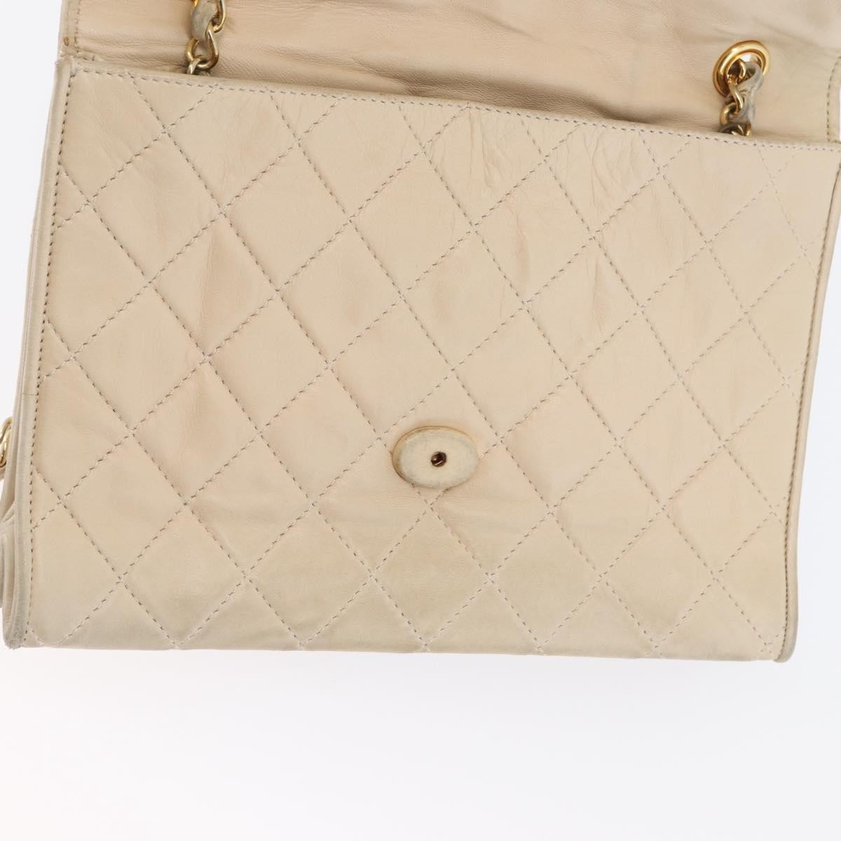 Chanel CHANEL Matelasse Chain Shoulder Bag Lamb Skin Beige Gold CC Authentic BA10672