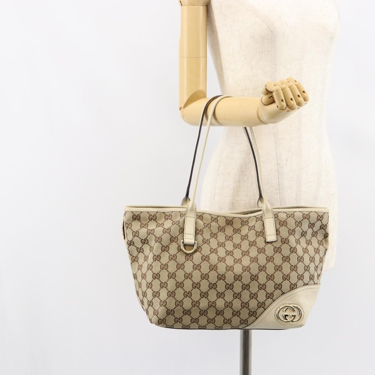 Gucci GUCCI GG Canvas Newbrit Tote Bag Beige Gold 169946 Authentic gh1314