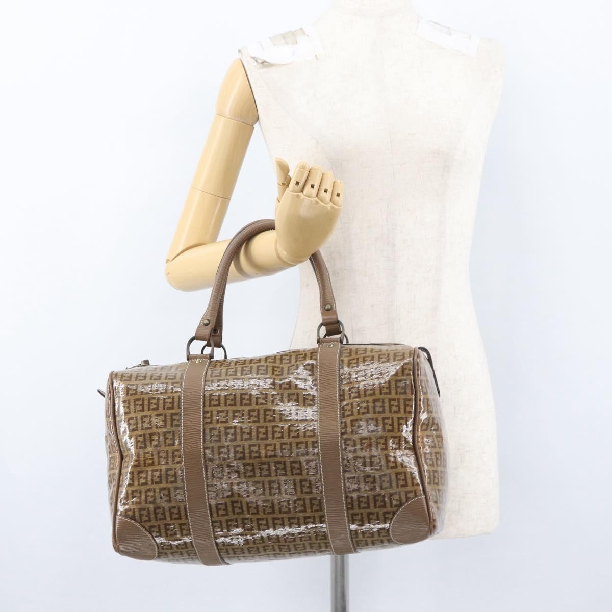 Fendi FENDI Zucchino Canvas Hand Bag PVC 2 Set Brown Authentic ti3754