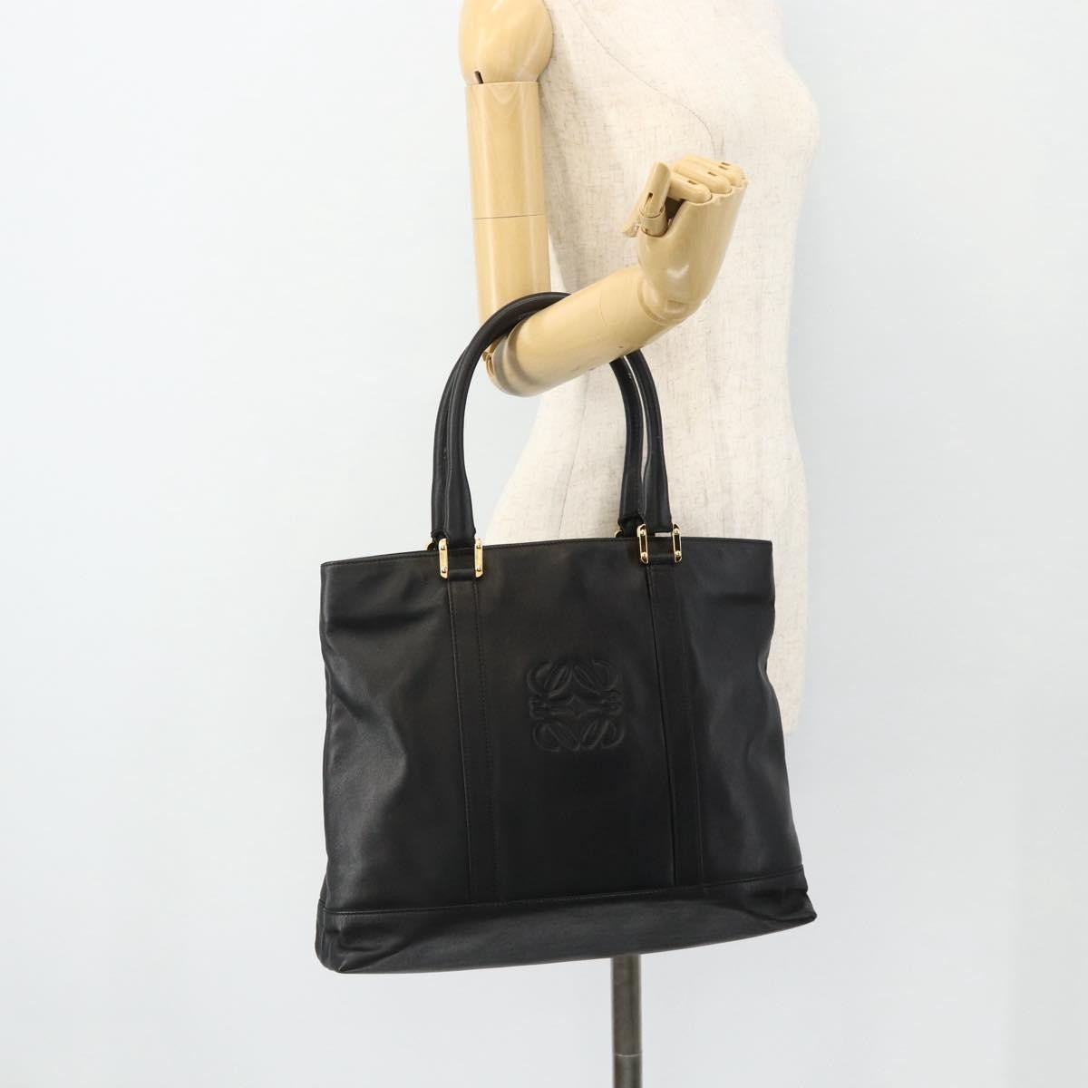 Loewe LOEWE Anagram Tote Bag Leather Black Gold Authentic 162466