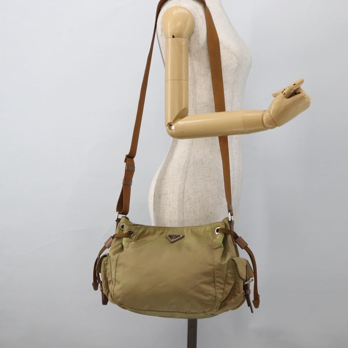 Prada PRADA Shoulder Bag Nylon Khaki Silver Authentic 175738