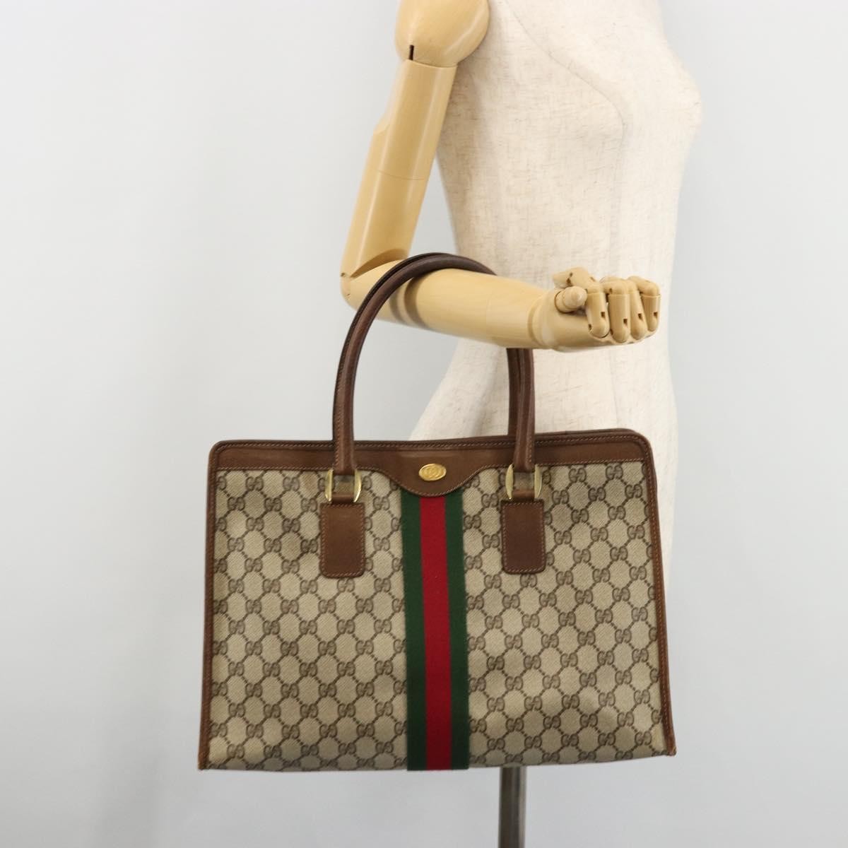 Gucci GUCCI GG Supreme Web Sherry Line Hand Bag PVC Beige Gold 002 4083 39 Authentic ka4103
