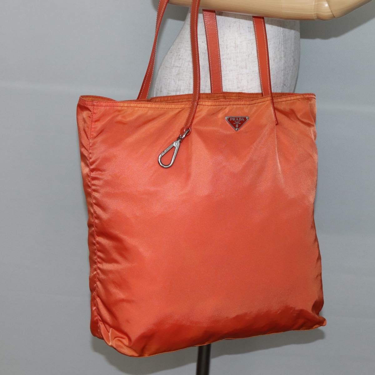Prada PRADA Tote Bag Nylon Orange Silver Authentic 142868