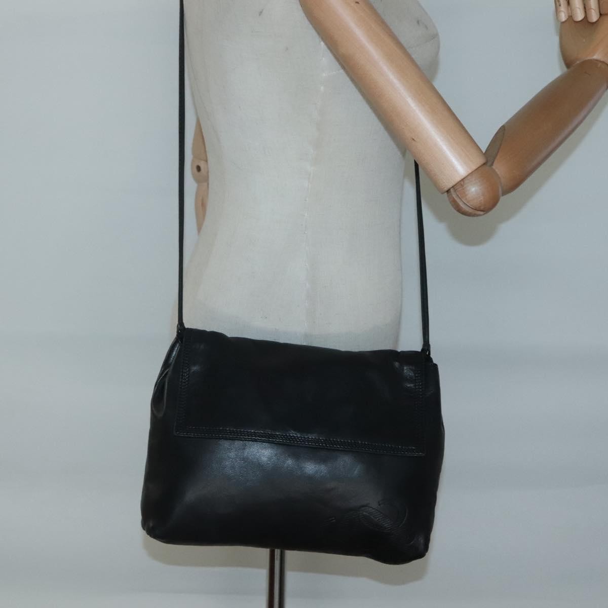 Loewe LOEWE Shoulder Bag Leather Black Gold Authentic 127349