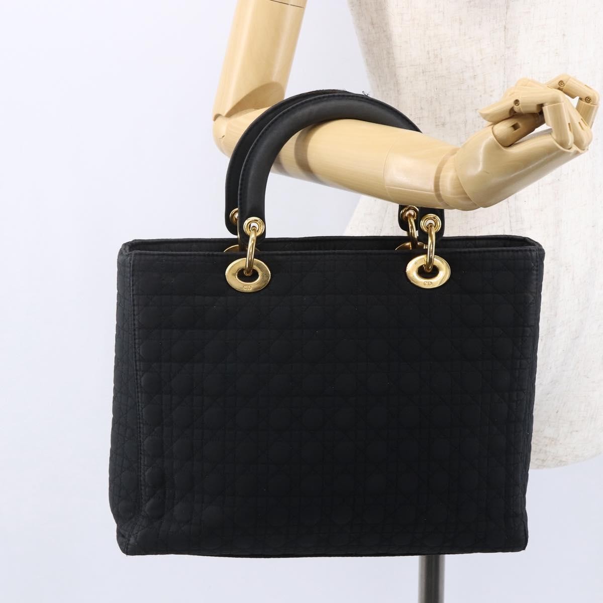 Dior Christian Dior Canage Hand Bag Black Gold Authentic 149311