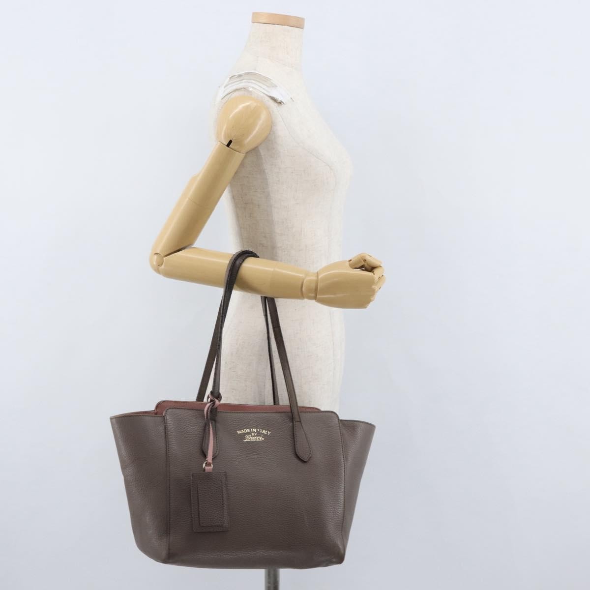 Gucci GUCCI Tote Bag Leather Brown Gold 354408 Authentic bs33432