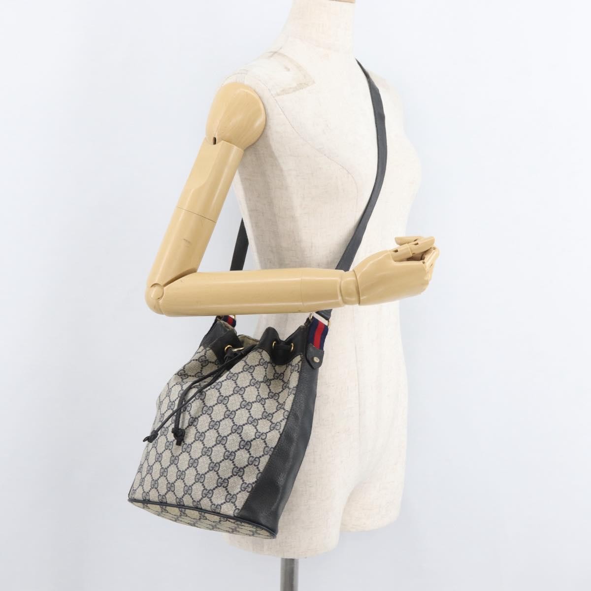 Gucci GUCCI GG Supreme Sherry Line Bag PVC Navy Gold Red 41 02 034 Authentic 179646