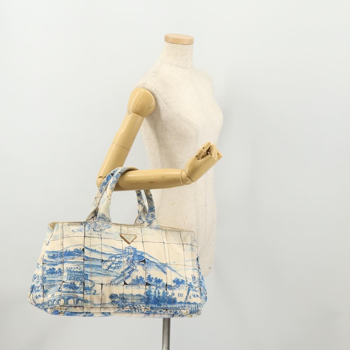Prada PRADA Canapa GM Hand Bag Canvas Ivory Gold Authentic YKZ040