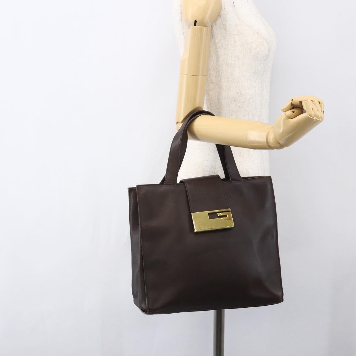 Gucci GUCCI Hand Bag Leather Brown Gold 002 0347 Authentic 151640