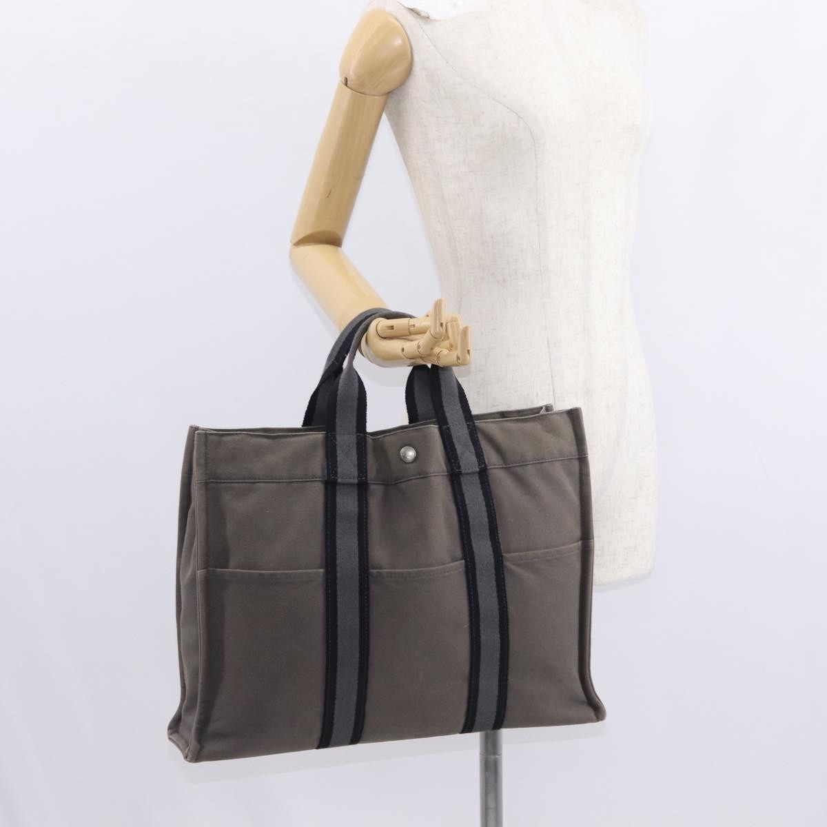 Hermès Hermès HERMES Fourre ToutMM Hand Bag Canvas Gray Silver Authentic 151280