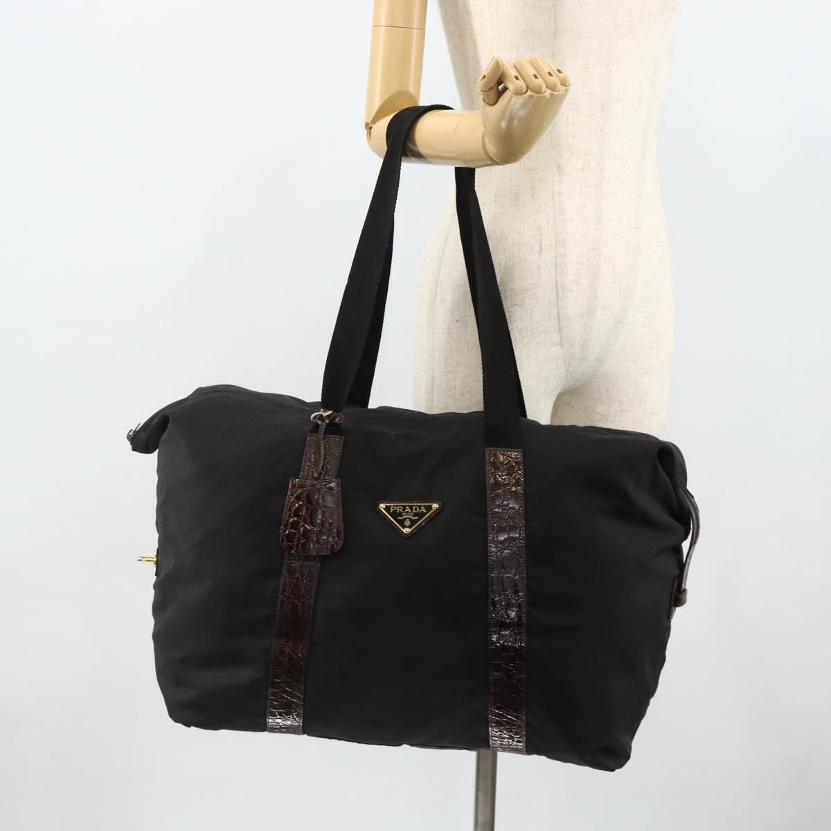 Prada PRADA Boston Bag Nylon Black Gold Authentic 176251