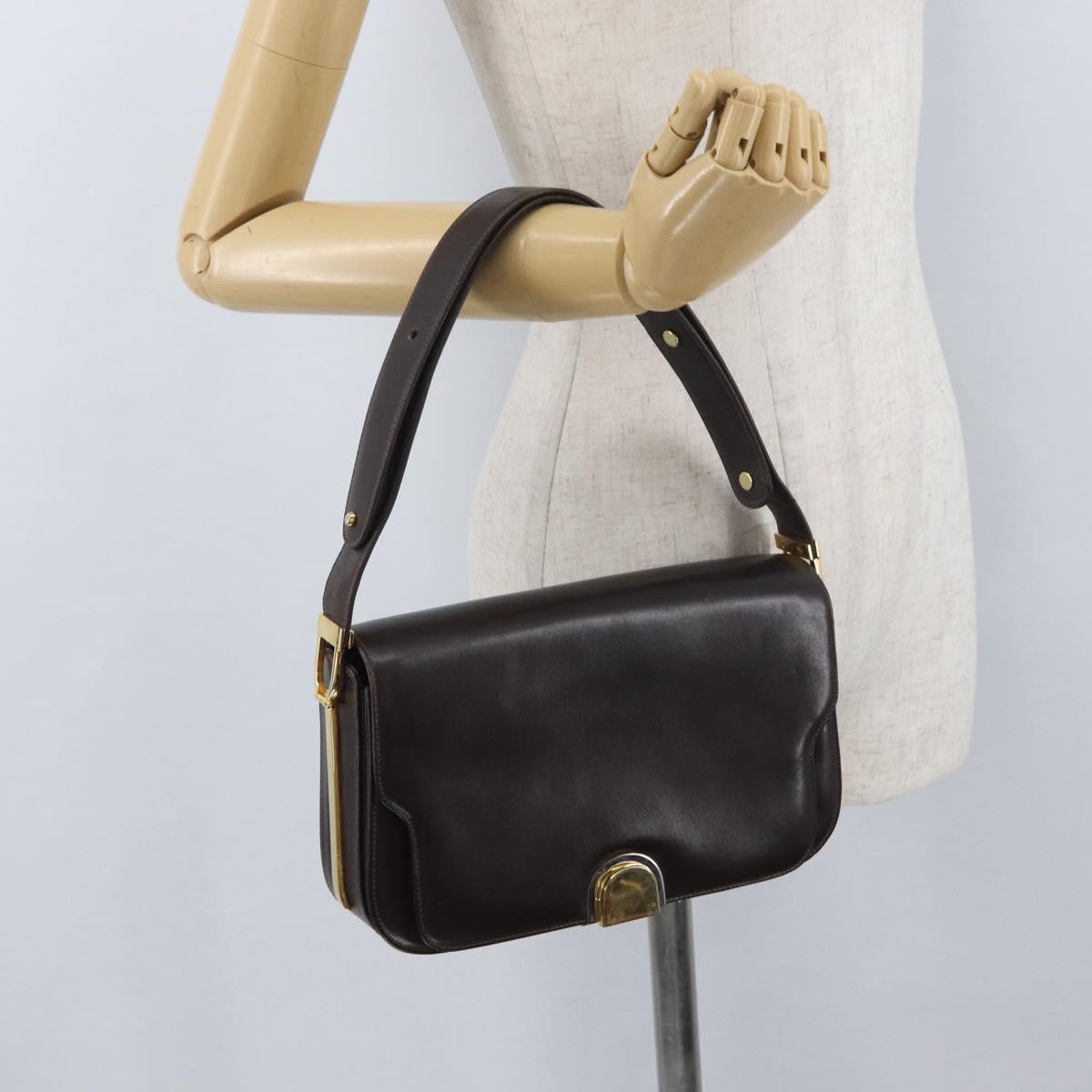 Gucci GUCCI Shoulder Bag Leather Brown Gold Authentic ep13909