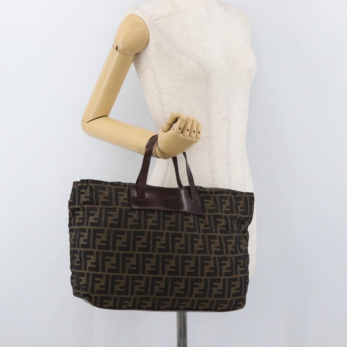 Fendi FENDI Zucca Canvas Tote Bag Brown Black Authentic 176601